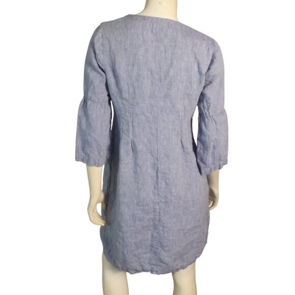 J.JILL Dress, S, Love Linen, Split neck, 3/4 Bell Sleeves, Blue, Short - Picture 5 of 11